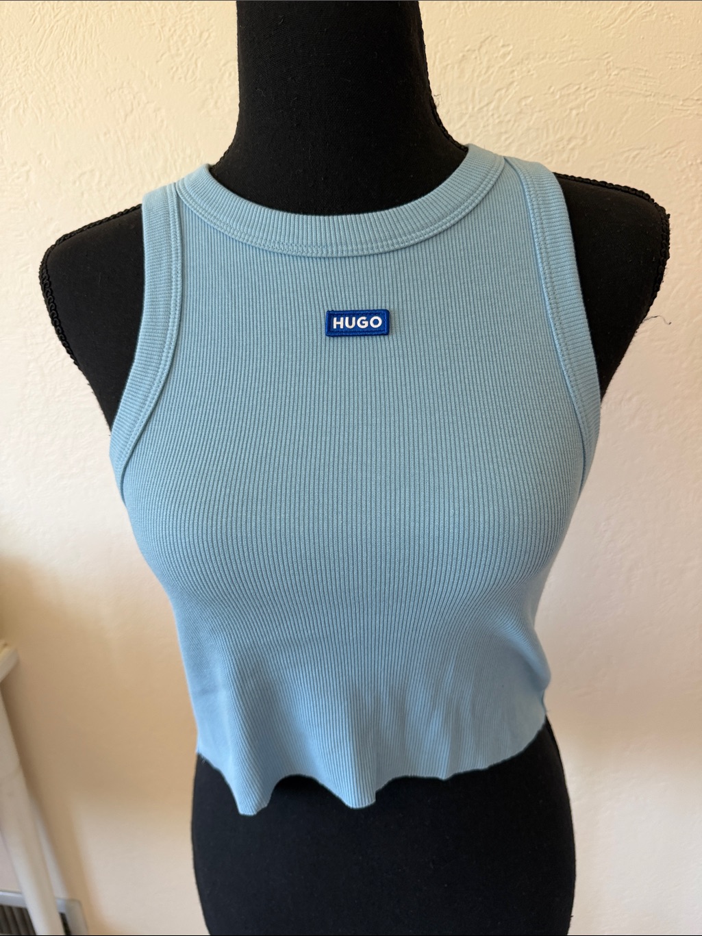 Nwt Hugo Sky-Blue Ribbed Logo Crop Tank Size Medium